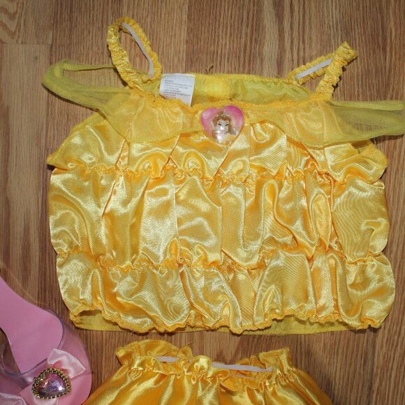 Girls Disney Size 4-6X Yellow Top Skirt & Shoes Princess Play Halloween Costume - Picture 2 of 11